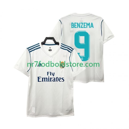 Real Madrid Trøje BENZEMA 9 2017 2018 Retro Mænd Hjemmebane Fodboldsæt Kortærmet