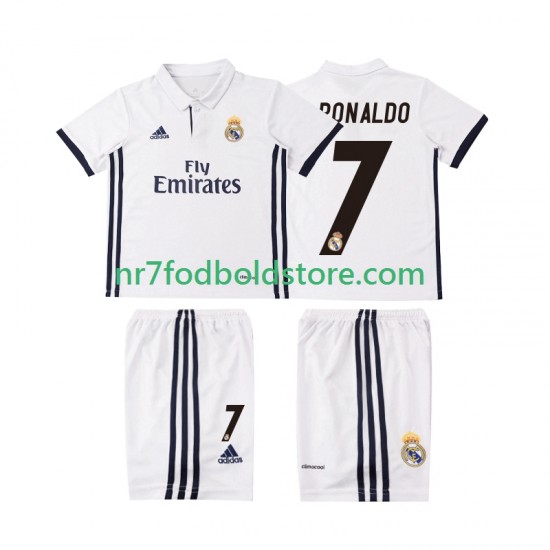 Real Madrid Trøje Cristiano Ronaldo 7 2016 2017 Retro Børn Hjemmebane Fodboldsæt Kortærmet