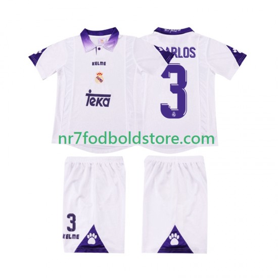 Real Madrid Trøje R CARLOS 3 1997 Retro Børn Hjemmebane Fodboldsæt 1998 Kortærmet