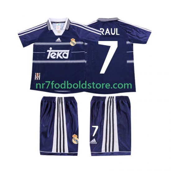 Real Madrid Trøje RAUL 7 Retro Børn Udebane Fodboldsæt 1998 1999 Kortærmet