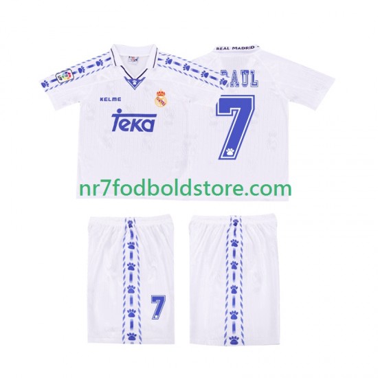 Real Madrid Trøje RAUL 7 1996 1997 Retro Børn Hjemmebane Fodboldsæt Kortærmet
