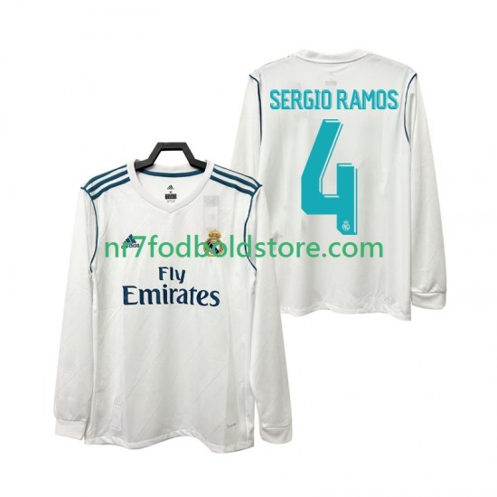 Real Madrid Trøje SERGIO RAMOS 4 2017 2018 Retro Mænd Hjemmebane Fodboldsæt Langærmet