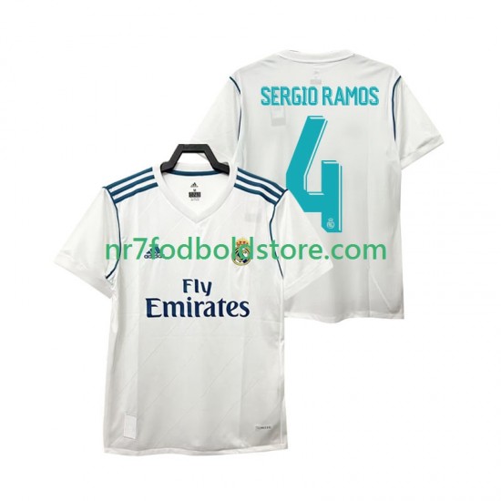Real Madrid Trøje SERGIO RAMOS 4 2017 2018 Retro Mænd Hjemmebane Fodboldsæt Kortærmet