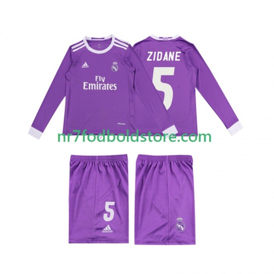 Real Madrid Trøje ZIDANE 5 2016 Retro Børn Udebane Fodboldsæt Langærmet