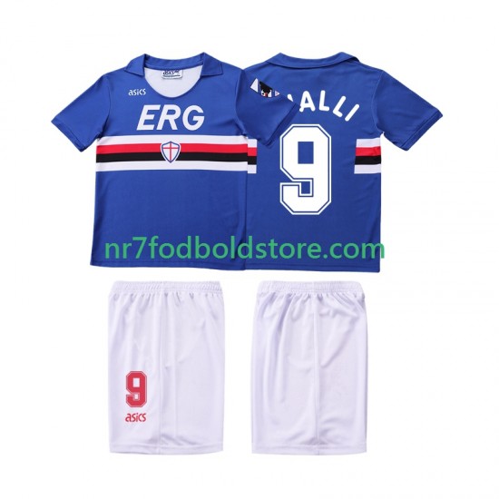 Sampdoria Trøje VIALLI 9 1990 1991 Retro Børn Hjemmebane Fodboldsæt Kortærmet