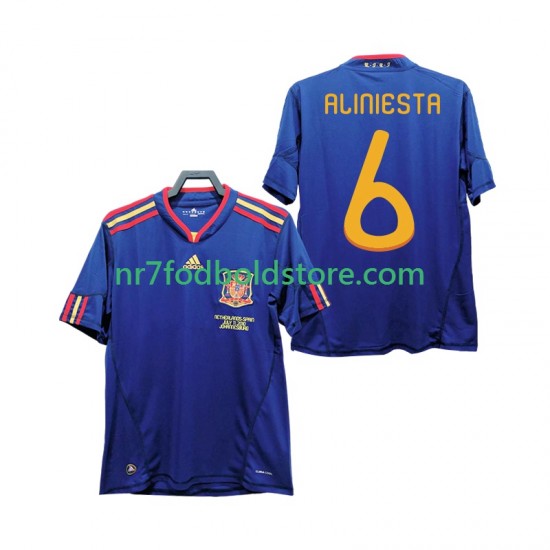 Spanien Trøje Andres Iniesta 6 Retro Mænd Udebane Fodboldsæt 2010 Kortærmet