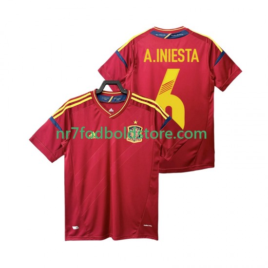 Spanien Trøje Andres Iniesta 6 2012 Retro Mænd Hjemmebane Fodboldsæt Kortærmet