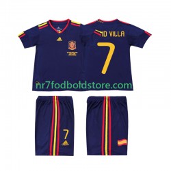 Spanien Trøje DAVID VILLA 7 Retro Børn Udebane Fodboldsæt 2010 Kortærmet