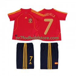 Spanien Trøje DAVID VILLA 7 Retro Børn Hjemmebane Fodboldsæt 2008 Kortærmet