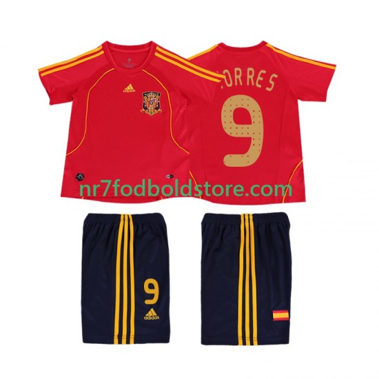 Spanien Trøje TORRES 9 Retro Børn Hjemmebane Fodboldsæt 2008 Kortærmet