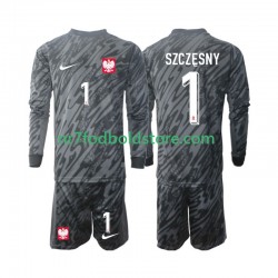 Polen Trøje Szczesny 1 Målmand Børn Udebane Fodboldsæt 2024 Langærmet