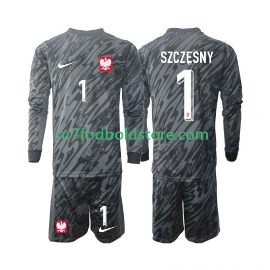 Polen Trøje Szczesny 1 Målmand Børn Udebane Fodboldsæt 2024 Langærmet