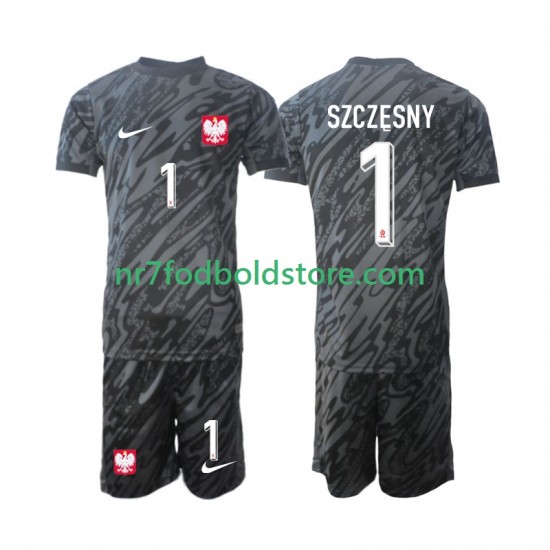Polen Trøje Szczesny 1 Målmand Børn Udebane Fodboldsæt 2024 Kortærmet