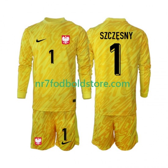 Polen Trøje Szczesny 1 Målmand Børn Hjemmebane Fodboldsæt 2024 Langærmet