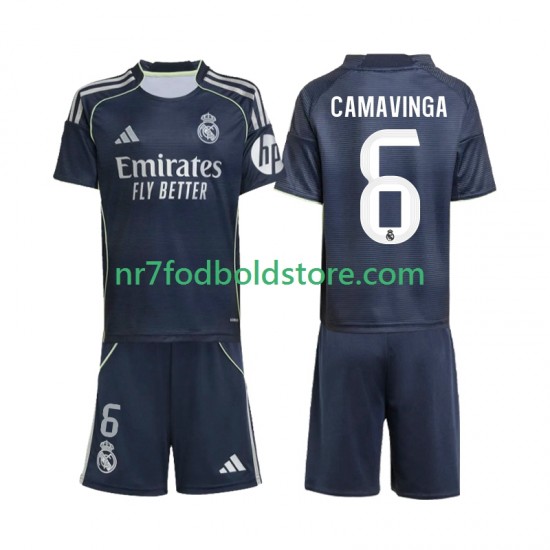 Real Madrid Trøje Camavinga 6 Børn Udebane Fodboldsæt 2025-2026 Kortærmet