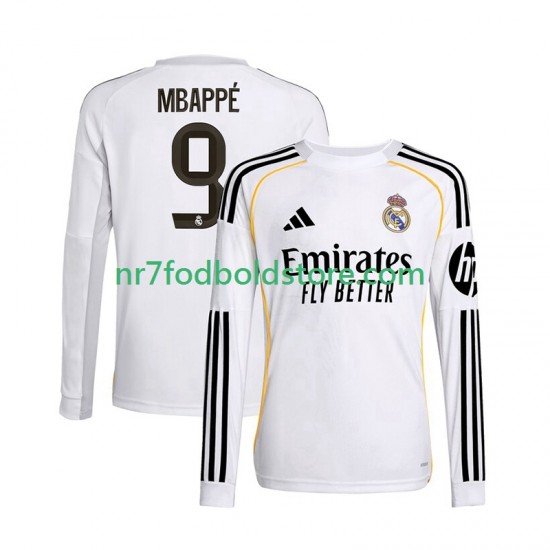 Real Madrid Trøje Mbappé Kylian 9 Mænd Hjemmebane Fodboldsæt 2025-2026 Langærmet