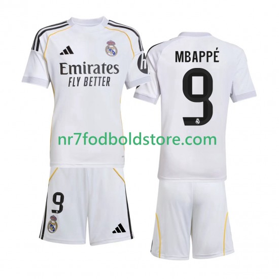 Real Madrid Trøje Mbappé Kylian 9 Børn Hjemmebane Fodboldsæt 2025-2026 Kortærmet