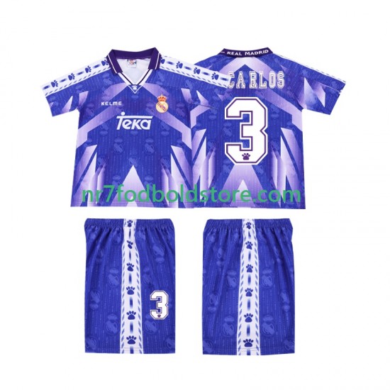 Real Madrid Trøje R CARLOS 3 1996-1997 Retro Børn Udebane Fodboldsæt Kortærmet