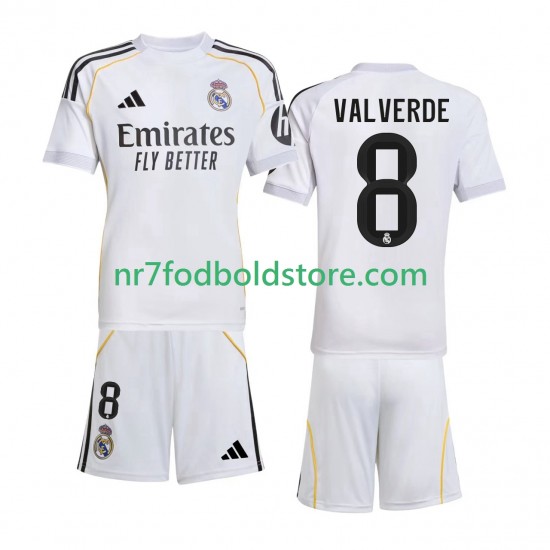 Real Madrid Trøje Valverde 8 Børn Hjemmebane Fodboldsæt 2025-2026 Kortærmet