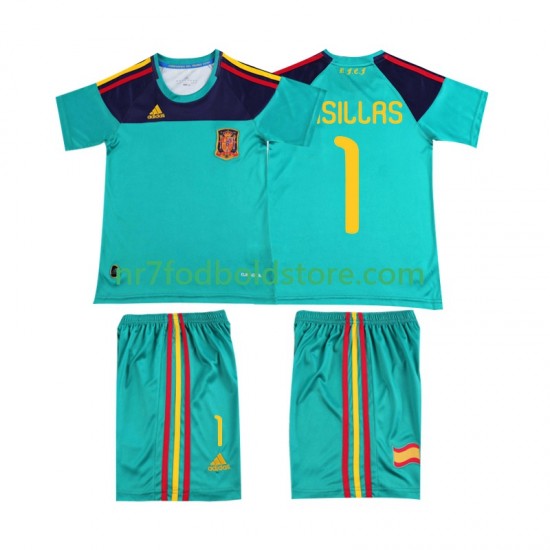 Spanien Trøje Casillas 1 Retro Børn Hjemmebane Fodboldsæt 2010 Kortærmet