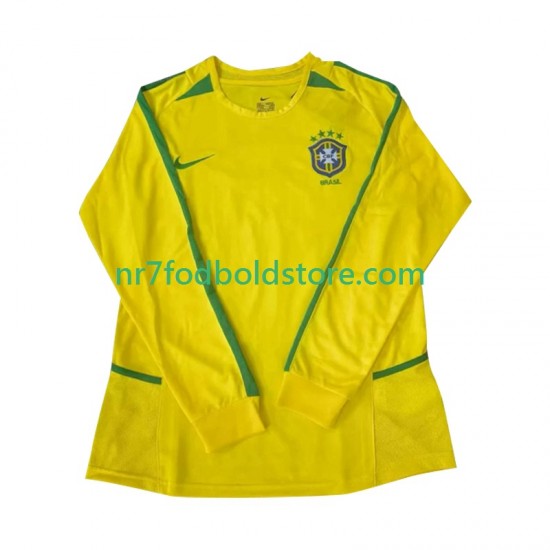 Brasilien Trøje Retro Mænd Hjemmebane Fodboldsæt 2002 Langærmet