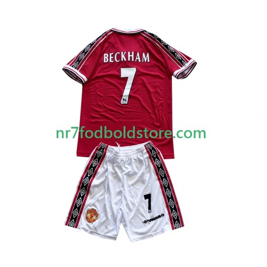 Manchester United Trøje Beckham 7 Retro Børn Hjemmebane Fodboldsæt 1998 1999 Kortærmet