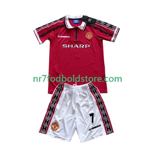 Manchester United Trøje Beckham 7 Retro Børn Hjemmebane Fodboldsæt 1998 1999 Kortærmet