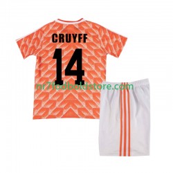 Holland Trøje Cruyff 14 1988 Retro Børn Hjemmebane Fodboldsæt Kortærmet