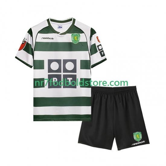 Sporting CP Trøje 2001 2003 Retro Børn Hjemmebane Fodboldsæt Kortærmet