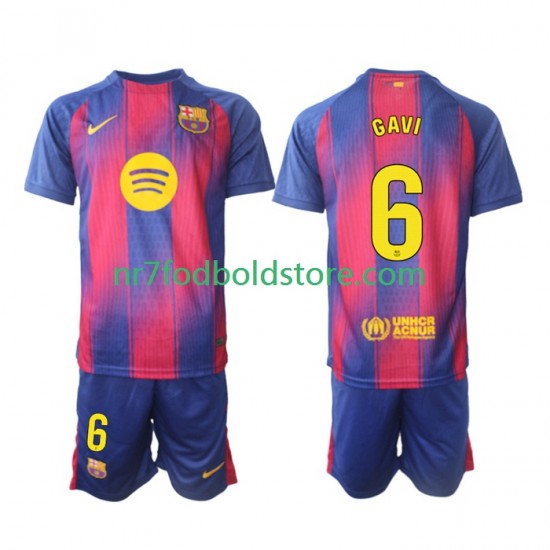 FC Barcelona Trøje Gavi 6 Børn Hjemmebane Fodboldsæt 2025-2026 Kortærmet