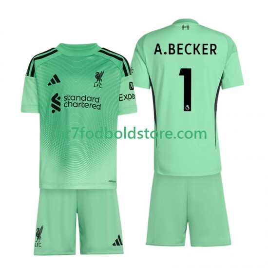 Liverpool Trøje Alisson Becker 1 Målmand Børn Hjemmebane Fodboldsæt 2025-2026 Kortærmet