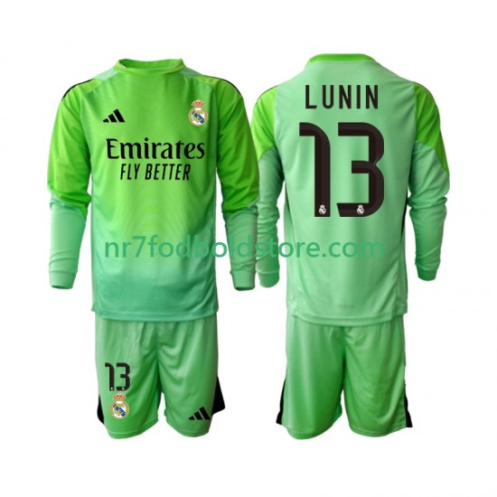 Real Madrid Trøje Andriy Lunin 13 Målmand Børn Udebane Fodboldsæt 2025-2026 Langærmet