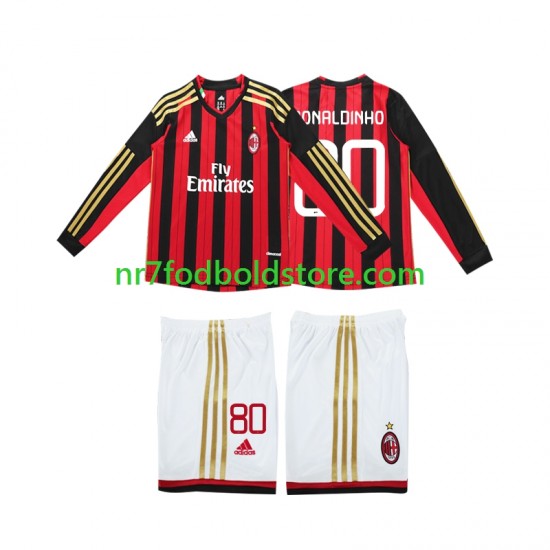 AC Milan Trøje RONALDINHO 80 2013 2014 Retro Børn Hjemmebane Fodboldsæt Langærmet