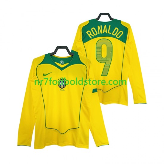 Brasilien Trøje RONALDO 9 Retro Mænd Hjemmebane Fodboldsæt 2004 Langærmet