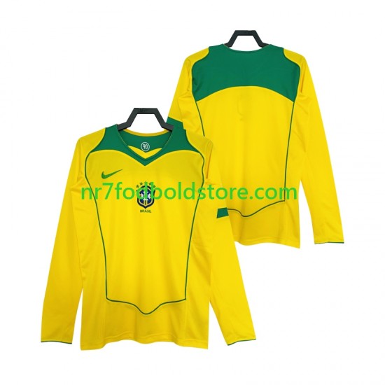Brasilien Trøje Retro Mænd Hjemmebane Fodboldsæt 2004 Langærmet
