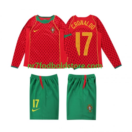 Portugal Trøje Cristiano Ronaldo 17 Retro Børn Hjemmebane Fodboldsæt 2004 Langærmet