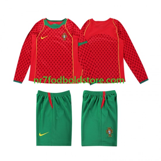 Portugal Trøje Retro Børn Hjemmebane Fodboldsæt 2004 Langærmet