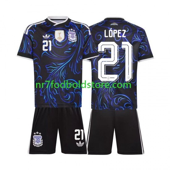 Argentina Trøje Jose Manuel Lopez 21 Børn Udebane Fodboldsæt VM i fodbold 2026 Kortærmet