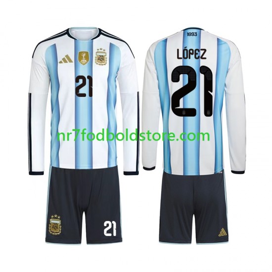 Argentina Trøje Jose Manuel Lopez 21 Børn Hjemmebane Fodboldsæt VM i fodbold 2026 Langærmet