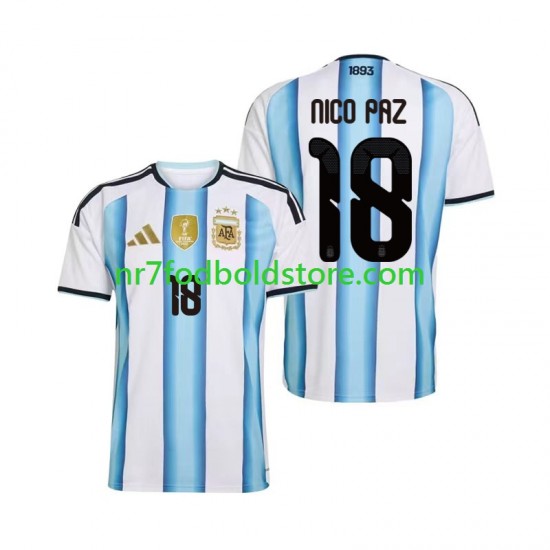 Argentina Trøje Nico Paz 18 Mænd Hjemmebane Fodboldsæt VM i fodbold 2026 Kortærmet