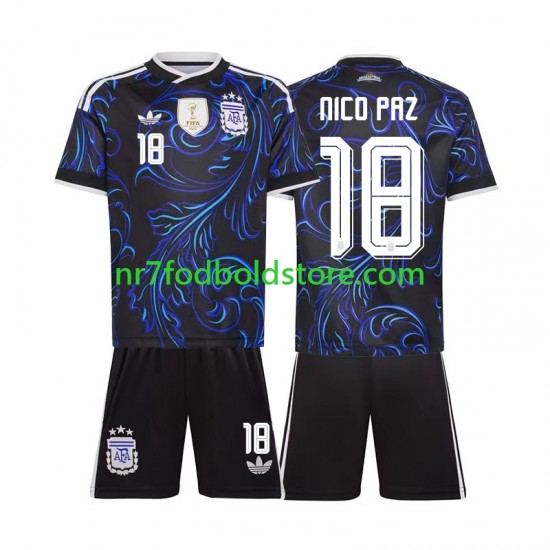 Argentina Trøje Nico Paz 18 Børn Udebane Fodboldsæt VM i fodbold 2026 Kortærmet