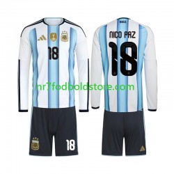 Argentina Trøje Nico Paz 18 Børn Hjemmebane Fodboldsæt VM i fodbold 2026 Langærmet