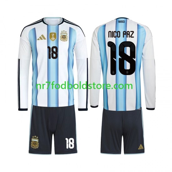Argentina Trøje Nico Paz 18 Børn Hjemmebane Fodboldsæt VM i fodbold 2026 Langærmet