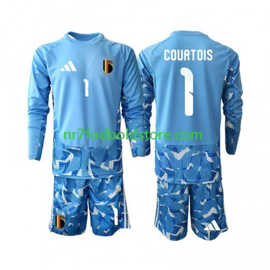 Belgien Trøje Thibaut Courtois 1 Målmand Børn Hjemmebane Fodboldsæt VM i fodbold 2026 Langærmet