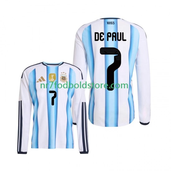 Argentina Trøje Rodrigo De Paul 7 Mænd Hjemmebane Fodboldsæt VM i fodbold 2026 Langærmet