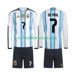 Argentina Trøje Rodrigo De Paul 7 Børn Hjemmebane Fodboldsæt VM i fodbold 2026 Langærmet