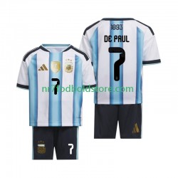 Argentina Trøje Rodrigo De Paul 7 Børn Hjemmebane Fodboldsæt VM i fodbold 2026 Kortærmet