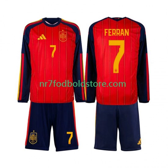 Spanien Trøje Ferran Torres 7 Børn Hjemmebane Fodboldsæt VM i fodbold 2026 Langærmet