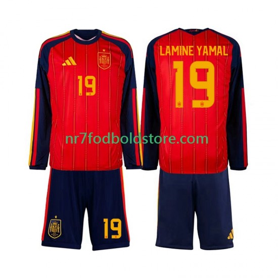 Spanien Trøje Lamine Yamal 19 Børn Hjemmebane Fodboldsæt VM i fodbold 2026 Langærmet