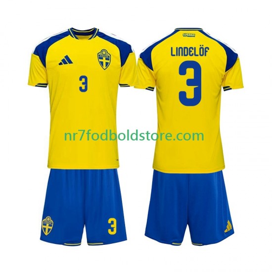 Sverige Trøje Victor Lindelof 3 Børn Hjemmebane Fodboldsæt 2026 Kortærmet